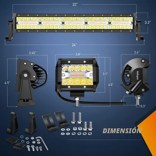 Vista 2 de Nilight Barra de luz LED de 22 pulgadas, 480 W, 2 módulos de luz de 4 pulgadas, 60 W, estroboscópico blanco ámbar, 6 modos, función de memoria Ámbar