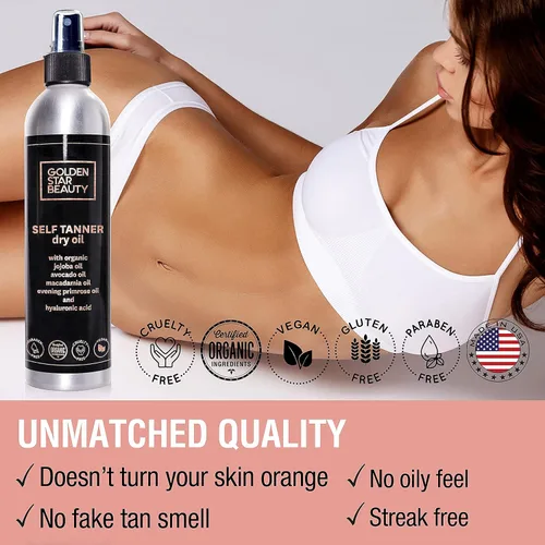 Vista 4 de Suero bronceador facial y aceite seco autobronceador con ácido hialurónico y aceites orgánicos, autobronceadores más vendidos para un brillo dorado