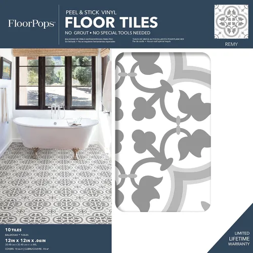 Vista 2 de FloorPops FP2953 Remy - Azulejos para suelo (pelar y pegar, color gris)