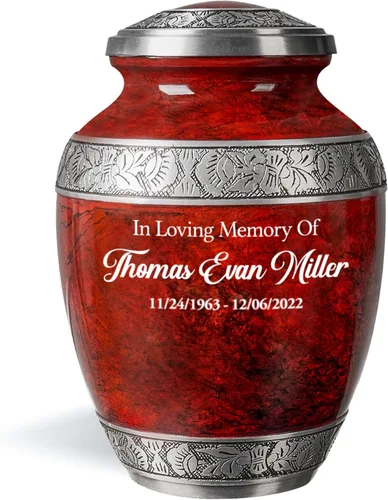 Vista 8 de Urna de cremación personalizada para cenizas humanas adultas, nombre grabado personalizado, conmemorativo funerario grande hecho a mano con diseño