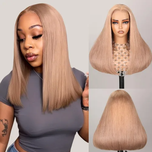 Vista 26 de Arabella 20/Rubio Ceniza Ombre Pelucas de encaje frontal 5x6 de cabello humano, listas para usar, sin pegamento, pelucas de cabello humano