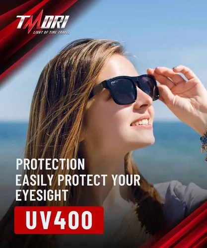 Vista 5 de Gafas inteligentes Gafas de sol de dientes azules: lentes de luz azul, disparo remoto, micrófono de oído abierto y altavoces, llamadas manos libres