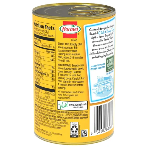 Vista 3 de HORMEL Chili Sin frijoles con queso americano, sin ingredientes artificiales, 15 onzas, paquete de 12