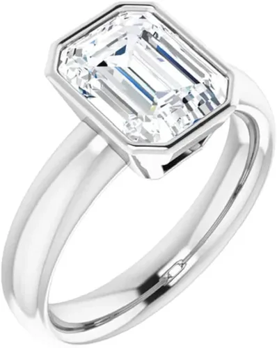 Vista 3 de JEWELERYIUM - Anillo de compromiso de moissanita incolora esmeralda de 3.00 quilates, anillo de compromiso de boda, plata de ley eterna, anillo