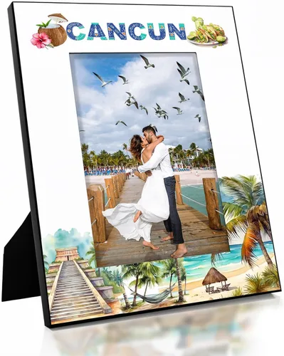 Vista 7 de KATE POSH Marco de fotos Cancún, vacaciones familiares en Cancún, México, luna de miel, boda, decoración de playa (5 x 7 - horizontal)