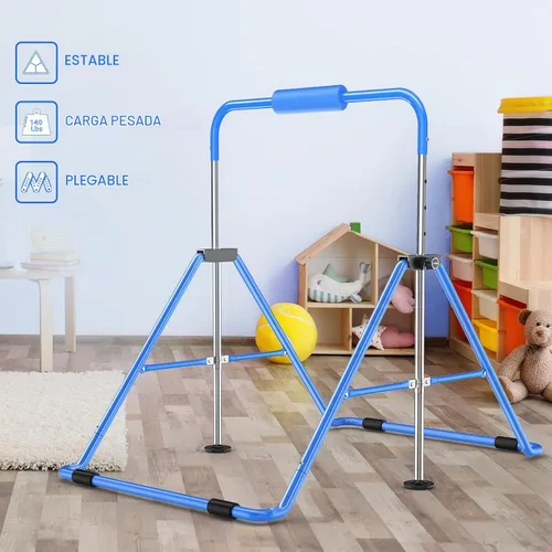 Vista 6 de Safly Fun Foldable Gymnastics Bar for Kids, Adjustable 35"-51", Sturdy 145 lbs Capacity, Easy-to-Assemble, Gymnastics Equipment for Kids for Azul