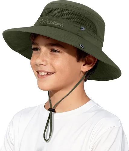 Vista 14 de Sombrero de sol para niños con protección solar UPF 50+, sombrero de pescador para niños y niñas, ala ancha, verano, playa, pesca, safari, sombrero