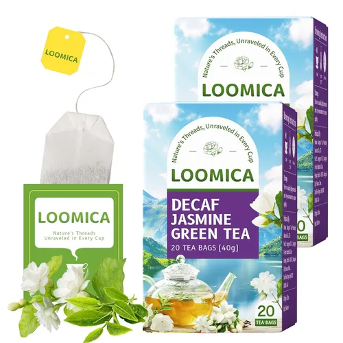 Vista 18 de LOOMICA Té verde de jazmín descafeinado, descafeinado, suave y refrescante, bolsas de té verde jazmín, naturalmente fragante con flores frescas