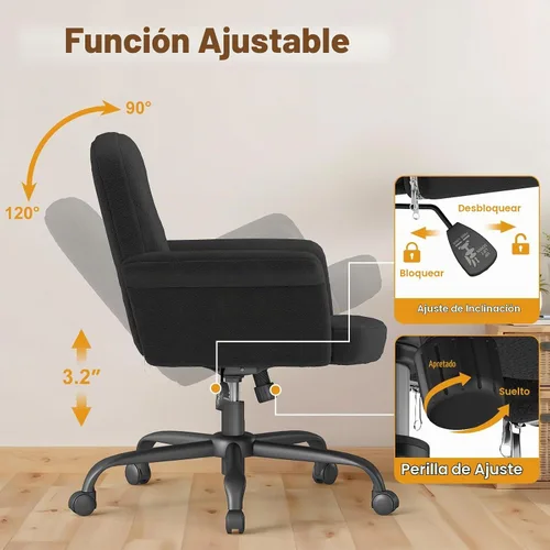 Vista 5 de Comfy - Silla de escritorio para oficina en casa, silla de tocador tapizada con ruedas y brazos, moderno asiento giratorio ajustable para sala