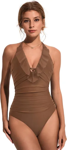 Vista 35 de SUUKSESS Traje de baño sexy de una pieza con volantes y control de abdomen para mujer