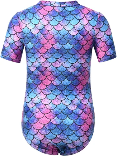 Vista 2 de Jxstar Traje de baño de una pieza con estampado de sirenaflamencofloral, UPF 50+ UV