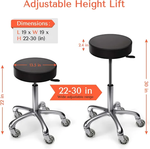 Vista 3 de TASALON Taburete con ruedas - Taburete ajustable con ruedas - Banco de trabajo giratorio suave - Silla de escritorio para cocina, salón, spa