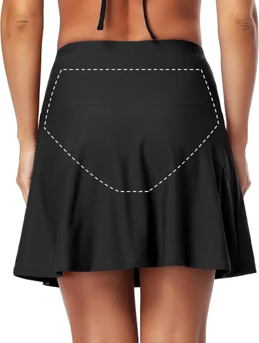 Vista 4 de Hilor Falda de natación de cintura alta para mujer, con control de abdomen, parte inferior de traje de baño adelgazante, falda tankini con pantaletas