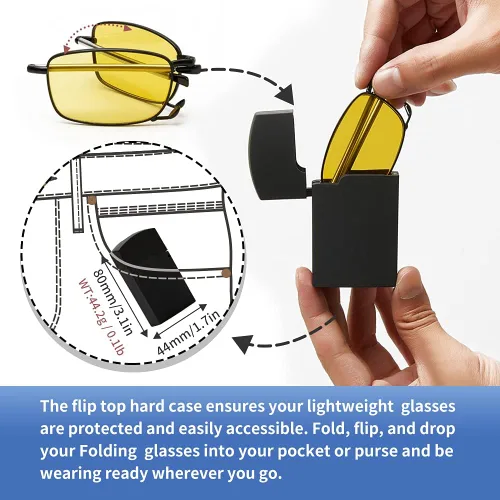 Vista 5 de Gafas plegables bloqueo de luz azul visión nocturna gafas de sol unisex con funda portátil