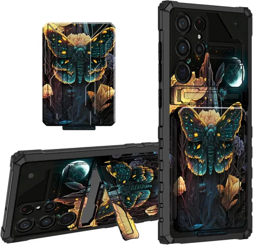 Vista 29 de Funda protectora de TPU suave para Samsung Galaxy A03S con soporte para tarjeta de crédito y soporte de doble capa de policarbonato duro de TPU