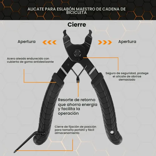 Vista 4 de Conjunto de herramientas de reparación de cadena de bicicleta Oumers, herramienta de rotura de cadena de bicicleta, alicates de eslabón maestro