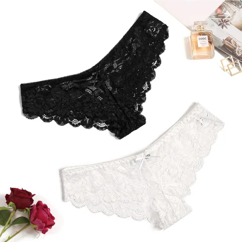 Vista 5 de Avidlove Bragas de encaje sexy para mujer 4 paquetes de ropa interior hipster en forma de V