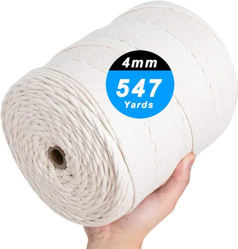 Vista 8 de AIFUN - Cuerda de macramé 3mm X 547 yardas sin teñir 100% algodón natural, cuerda de macramé de algodón trenzado de 4 hebras para colgantes de pared