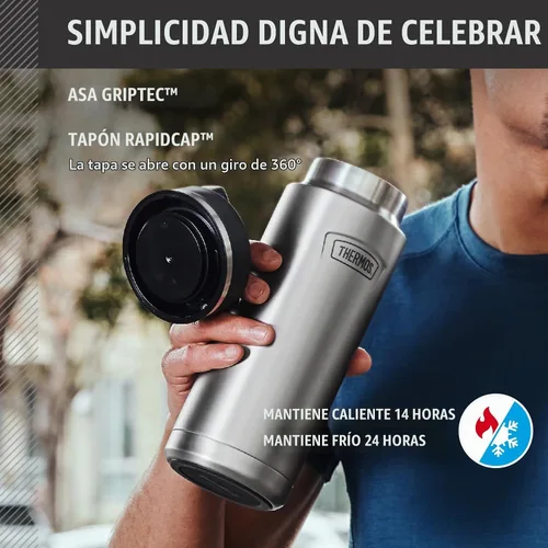 Vista 3 de THERMOS ICON SERIES - Botella de agua de acero inoxidable con tapa superior de rosca, 32 onzas, granito, botella de agua aislada con tapa Granite