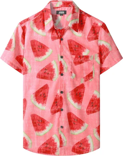 Vista 17 de JOGAL - Camisa hawaiana floral para hombre con bolsillo frontal, estilo Aloha casual Verde Aqua