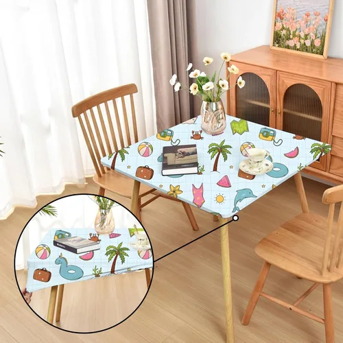Vista 51 de Mantel ajustado blanco con elástico para mesas plegables de 48x48 pulgadas, manteles lavables y elásticos de elastano para mesas de cartas, manteles