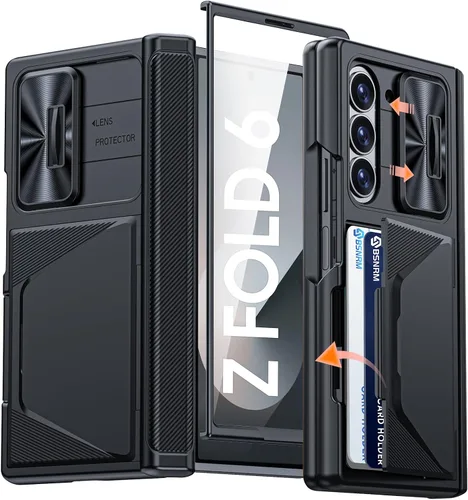 Vista 16 de Funda para Samsung Galaxy Z Fold 7 con tarjetero con bloqueo RFID, cubierta de lente deslizante integrada y protección de bisagra y protector