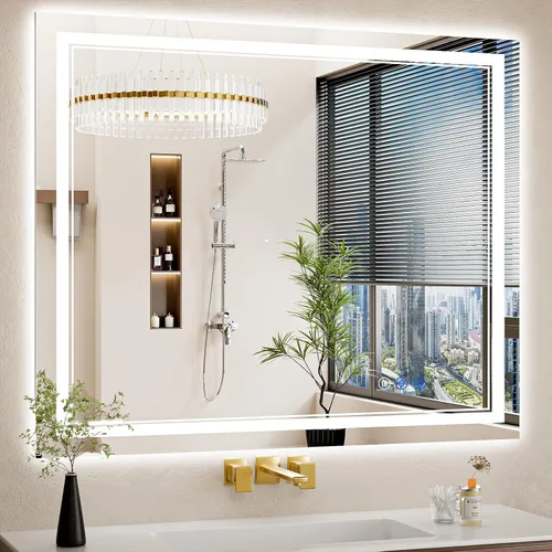 Vista 35 de Espejo de baño LED de 22 x 30 pulgadas con luces, antiniebla, retroiluminado + luz frontal, regulable, espejo de tocador LED para pared, espejo