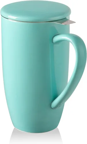 Vista 24 de Sweejar Taza de Té de Porcelana con Infusor y Tapa, Tetera con Filtro, Colador Infusor de Tazas de Té de Hojas Sueltas, 16 Fl Oz para Azul degradado