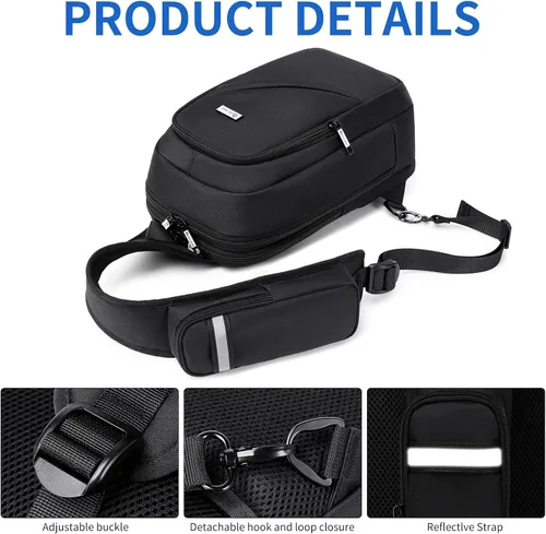 Vista 21 de DUSLANG Mochila de hombro para senderismo, bolsa cruzada para hombres, bolsas de pecho con puerto de cargador USB para campamento casual, ciclismo