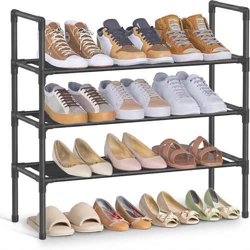 Vista 14 de SONGMICS - Estante para zapatos de 2 niveles, almacenamiento de zapatos para armario de pasillo, delgado y que ahorra espacio, marco de metal, Negro