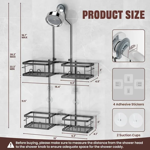 Vista 6 de REINHARDT Organizador de Ducha Ajustable Colgante Organizador de Ducha Resistente a la Oxidación para Cabezales de Ducha Portátiles, Organizador
