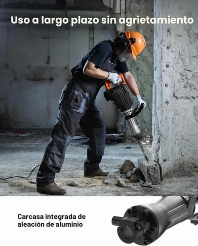 Vista 5 de VEVOR Martillo de demolición Jack Hammer, MAX 2200W Martillo eléctrico resistente, rompedor de concreto 1350 BPM 2 piezas de cinceles para astillas