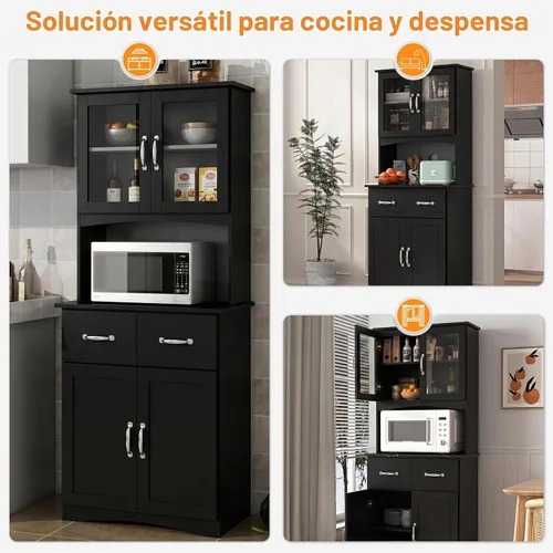 Vista 6 de 67" Kitchen Pantry Cabinet with Glass Doors & Drawers