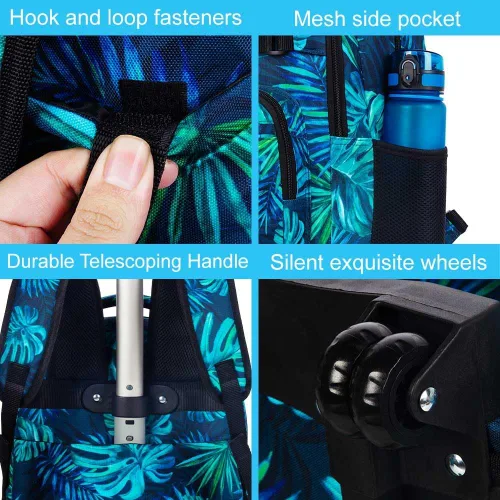 Vista 5 de Mochila con ruedas para mujeres y hombres, bolsa de 21 pulgadas para adultos con ruedas enrollables, juego de bolsa con ruedas para niñas y niños