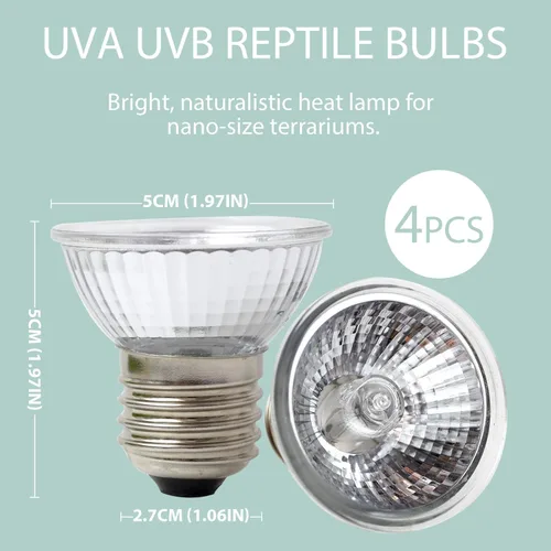 Vista 2 de LUCKY HERP Paquete de 4 bombillas de luz para reptiles UVA UVB de 25W, bombillas de lámpara de calor para reptiles y anfibios, bombilla de luz