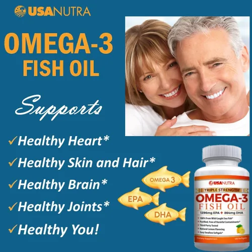 Vista 2 de Aceite de pescado Omega 3 de 2250 mg con 1350 EPA + 900 DHA Aceite de pescado islandés capturado en la naturaleza de triple fuerza, 120 cápsulas.