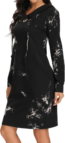 Vista 3 de Kimmery Vestido de manga larga para mujer, ligero, con bolsillo de canguro, sudadera con capucha para otoño