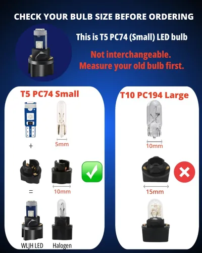 Vista 5 de WLJH 74 focos LED para salpicadero Mini T5 2721 27 37 286 cuña enchufe de giro PC74 para panel de instrumentos automotor, juego de luces indicadoras