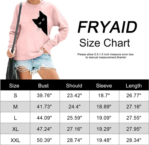 Vista 6 de FRYAID Sudadera con capucha ligera de manga larga con estampado de gato para mujer