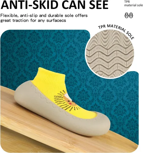 Vista 4 de SEBELLST Zapatos de calcetín para bebé, suela de goma animal, antideslizante, para interiores, para primeros pasos, zapatos de piso para niños