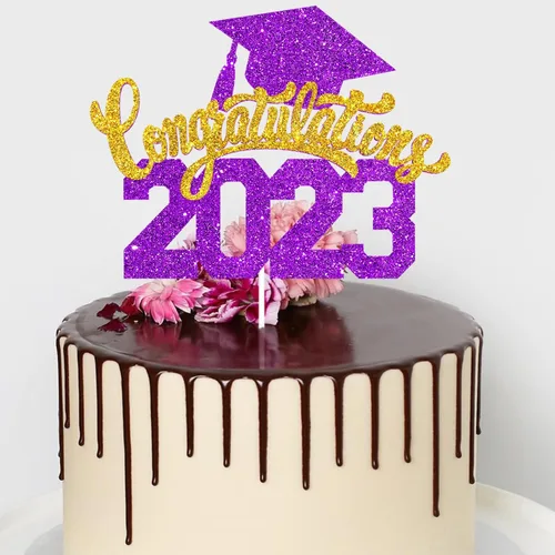 Vista 7 de Felicitaciones 2023 - Decoración para pastel de graduación 2023, suministros de pastel de purpurina morada para fiesta de graduación, decoración