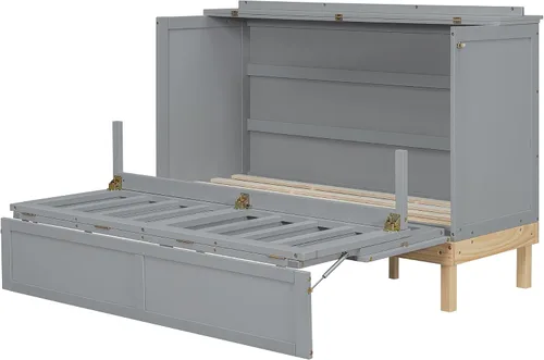 Vista 7 de Cama Murphy de tamaño Queen, cama de madera con patas, gris