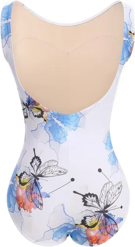 Vista 44 de AFAVOM Leotardos de ballet para mujeres adultas con estampado de flores de mariposa sin espalda, leotardos de gimnasia con brasier y prácticas