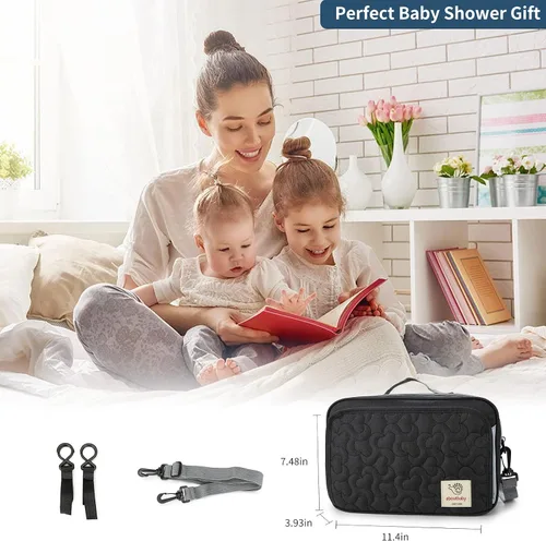 Vista 5 de TRENDPLAY Pequeña bolsa de pañales, organizador de cochecito pequeño con bolsillos para toallitas, consola para padres con correas de cochecito