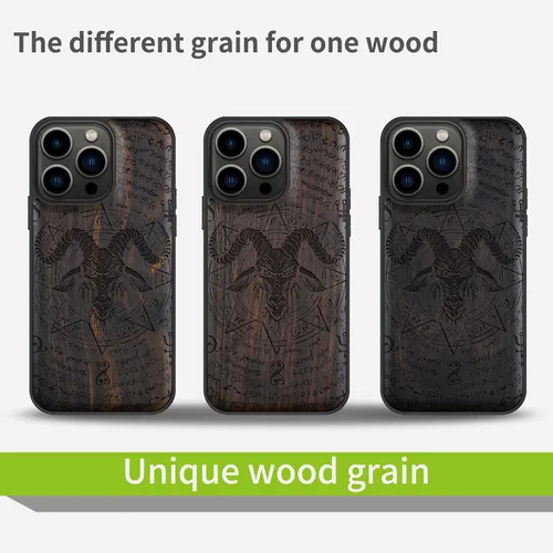 Vista 7 de Carveit Funda magnética de madera para iPhone 13 Pro [madera natural y TPU suave negro] Funda protectora de madera única y elegante a prueba