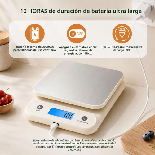 Vista 2 de Báscula digital de alimentos para cocina, 11 libras, 0.1 oz, 11.0 lbs/0.00 oz, báscula de cocina para cocinar hornear, batería de litio integrada