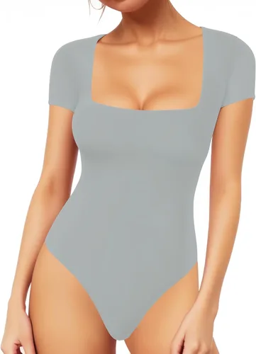 Vista 175 de MANGOPOP - Body de manga corta con cuello cuadrado para mujer