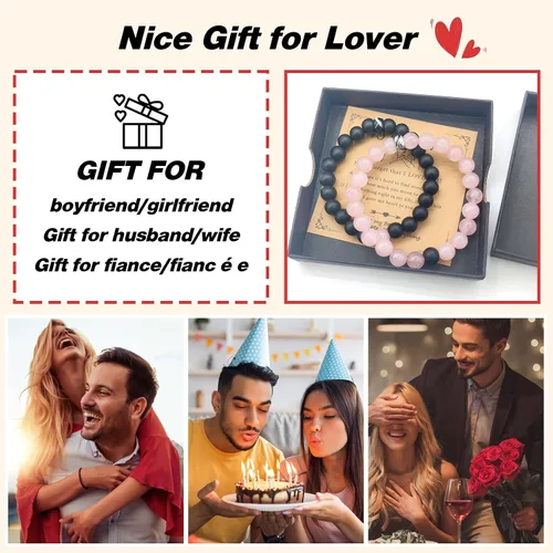 Vista 99 de 2 pulseras magnéticas para parejas, piedra natural negra mate, cristal para votos de amor eterno, juego de pulseras de cuentas de piedra de energía