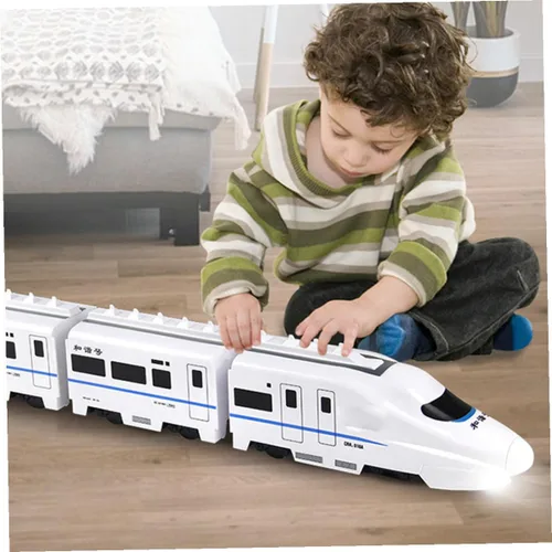 Vista 4 de Tren eléctrico para edades Locomotora educativa de alta velocidad con pistas a presión, material plástico, diversión y vástago interactivo para niños