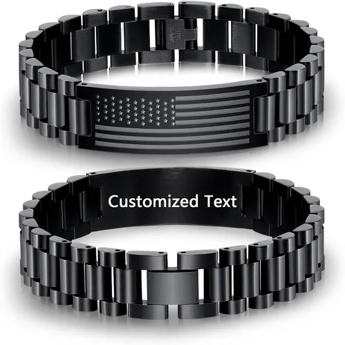 Vista 10 de P. BLAKE Pulsera con versículo bíblico de la bandera estadounidense para hombres, pulsera de acero inoxidable grabada de las Escrituras, religiosa